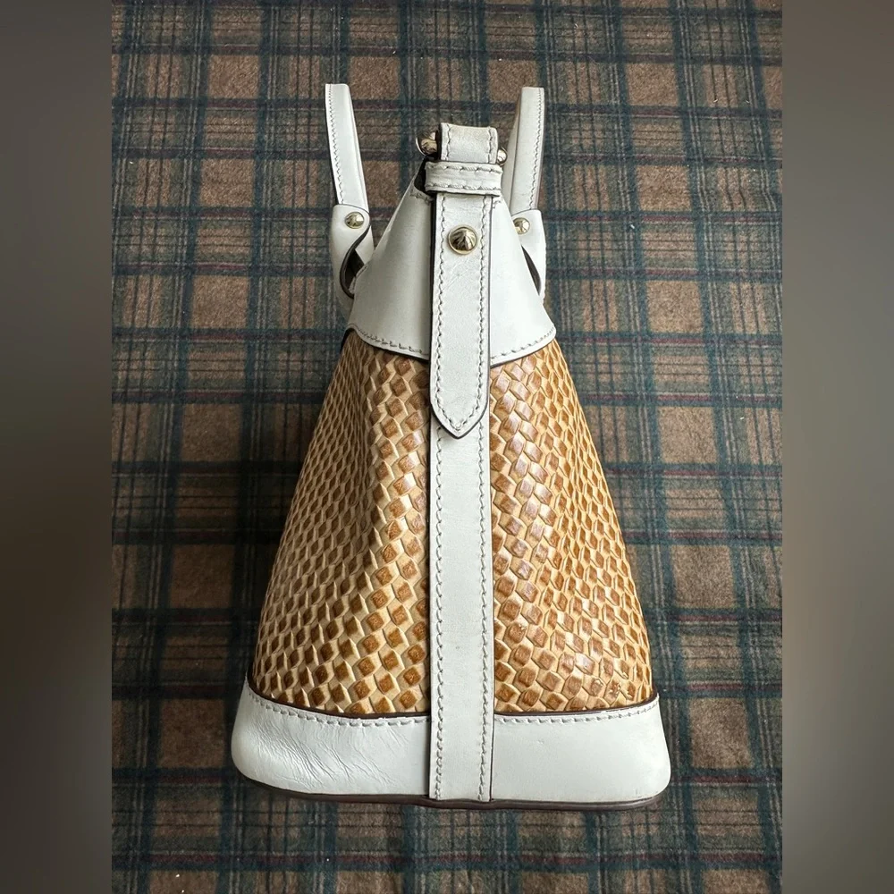 Dooney & Bourke‎ Beacon Woven Dome Satchel – Brown & White Leather – EUC